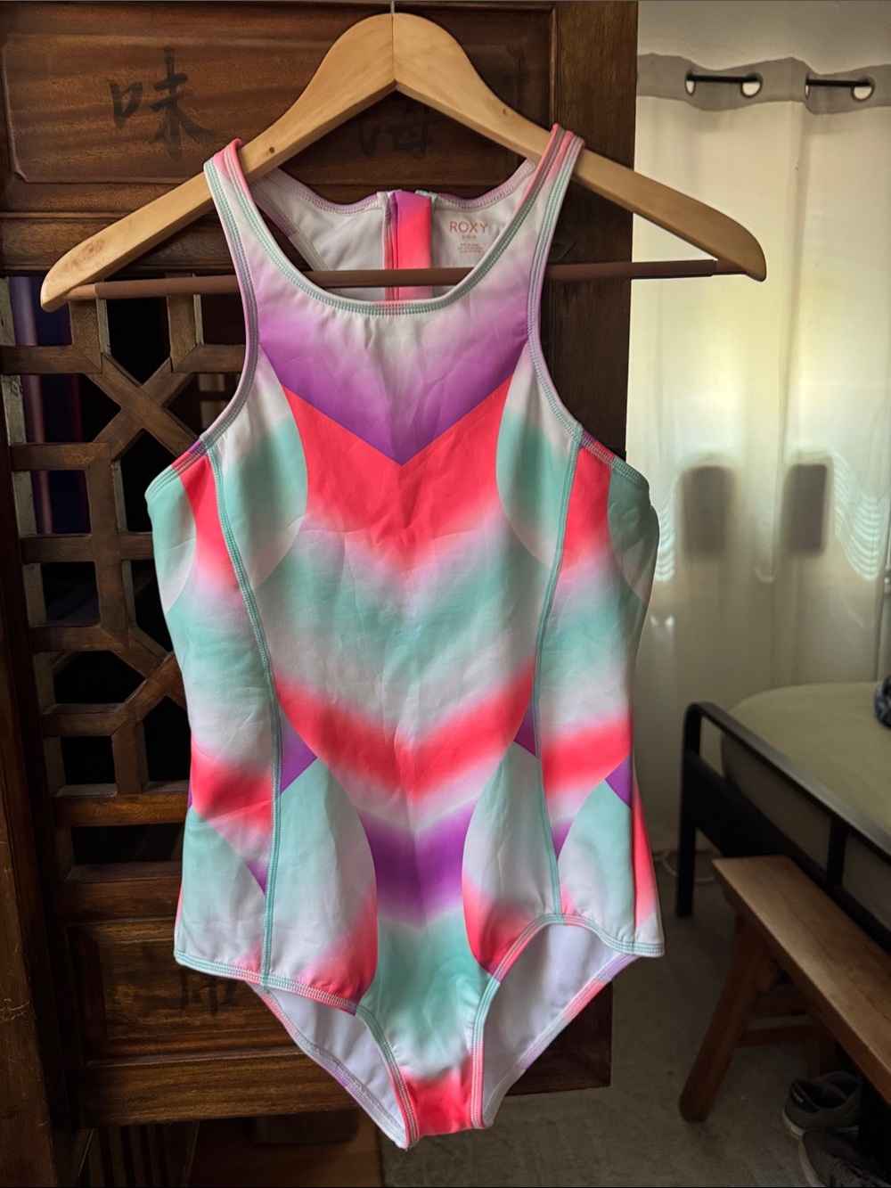 Roxy Coral, Aqua & Purple Chevron One-Piece Swimsuit